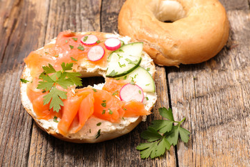 sandwich with cheese, salmon and radish