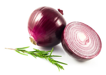 Red sliced onion isolated on white background cutout