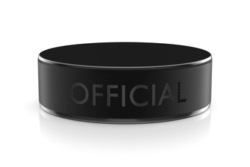 Isolated black Hockey Puck on a Light Reflective Surface