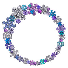 Circular frame made of different snowflakes