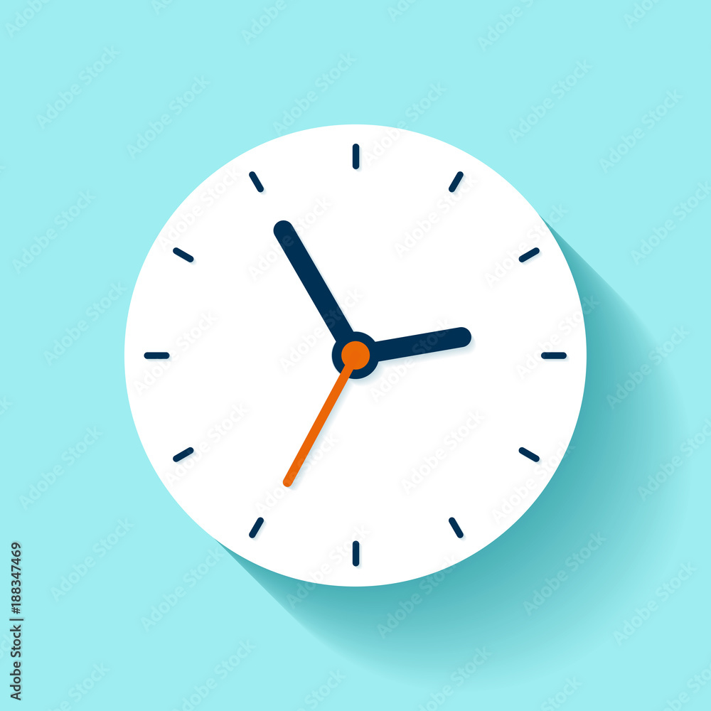 Poster clock icon in flat style, timer on color background. business watch. vector design element for you p