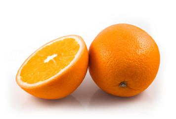 Whole orange fruits and orange fruit slices isolated on white background cutout