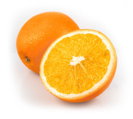 Whole orange fruits and orange fruit slices isolated on white background cutout