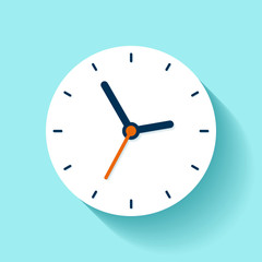 Clock icon in flat style, timer on color background. Business watch. Vector design element for you project