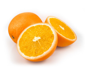 Whole orange fruits and orange fruit slices isolated on white background cutout