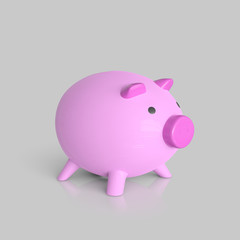 Isolated Pink Piggybank on an Unmarked Light Background With Reflection