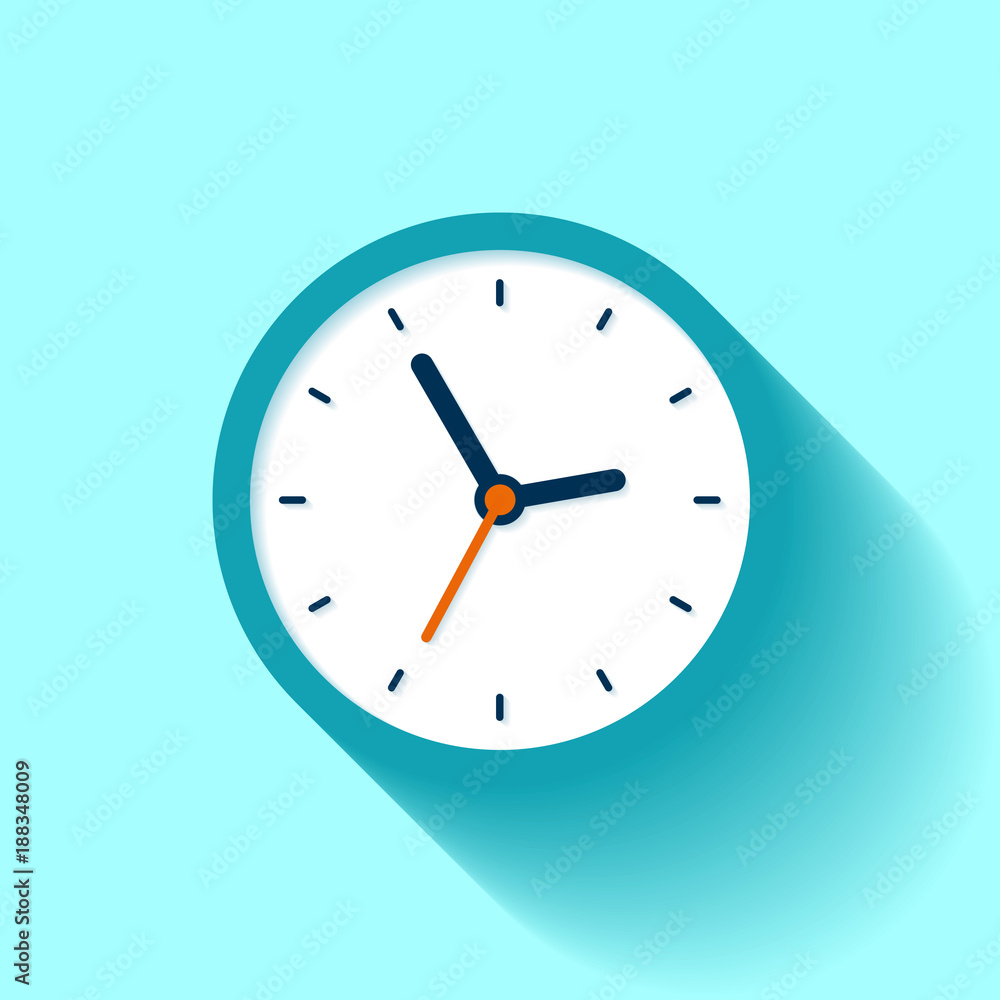 Poster clock icon in flat style, timer on color background. business watch. vector design element for you p
