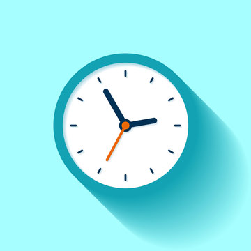 Clock icon in flat style, timer on color background. Business watch. Vector design element for you project