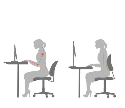 Correct sitting at desk posture ergonomics advices for office workers: how to sit at desk when using a computer
