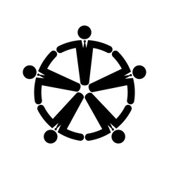 Icono plano hombres en corro negro en fondo blanco