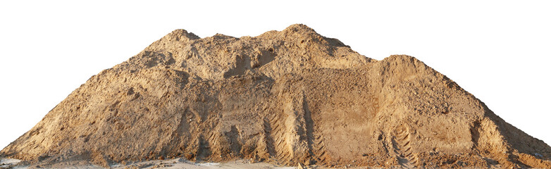 A large pile of construction sand with traces of tractor wheels - Powered by Adobe