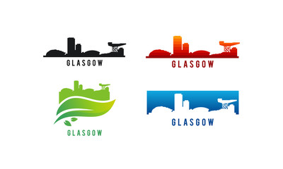 Set of Various Glasgow city Skyline silhouette vector illustration