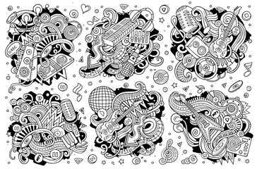 Vector doodles cartoon set of disco music objects combinations