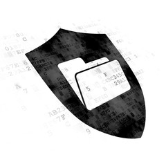 Business concept: Pixelated black Folder With Shield icon on Digital background