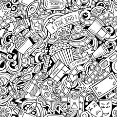 Cartoon cute doodles Cinema seamless pattern