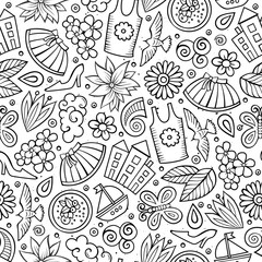 Cartoon cute hand drawn Spring season seamless pattern