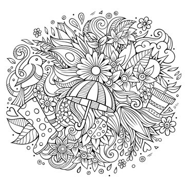 Cartoon cute doodles hand drawn Spring illustration