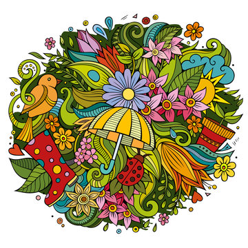 Cartoon cute doodles hand drawn Spring illustration