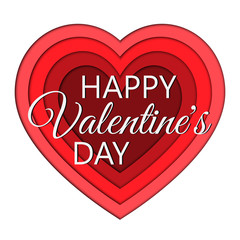 Valentine's Day Lettering on paper cut heart greeting card. Template for greeting card, invitation and various design products. Vector illustration.