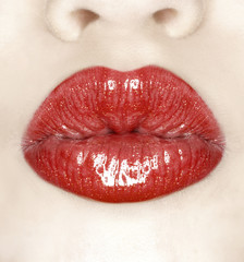 Obraz premium red kissing lips close-up