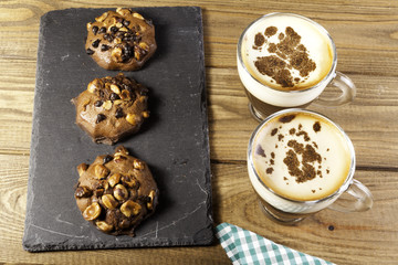 cookies and  two cup of coffee
