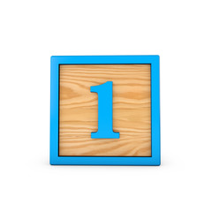 Number 1 wodden childrens toy alphabet block. 3D Rendering