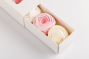 Homemade pink and white zephyr or marshmallow in box