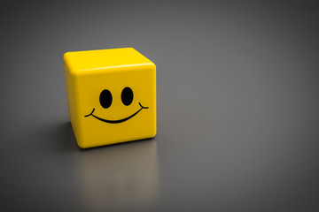 ein glücklicher 3d Würfel Smiley mit einem lächeln im Gesicht.