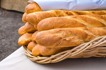 Fresh baguettes, French sticks on display