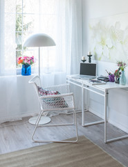 white home office corner style with furniture and laptop decoration