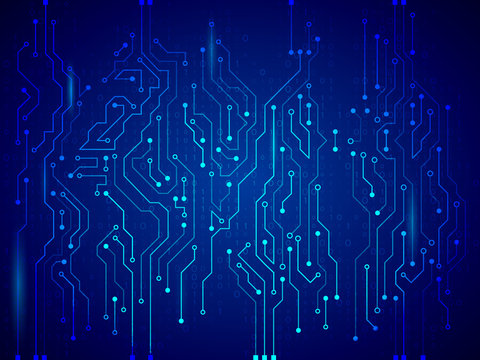 High-tech technology background texture. Blue circuit board vector illustration.