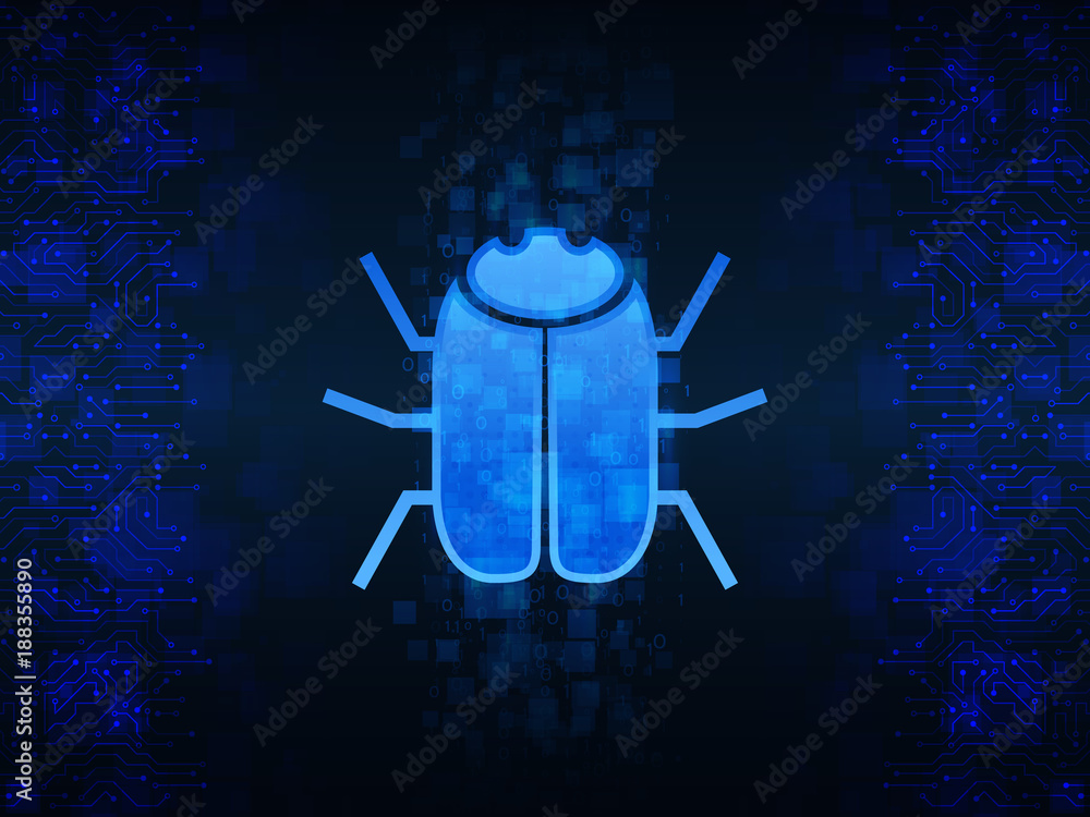 Leinwandbilder Abstract high tech circuit board with hacker bug on the dark background. Hacking and cyber crime. Personal data security concept. Network security technology. Computer virus attack