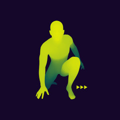 Athlete at Starting Position Ready to Start a Race. Runner Ready for Sports Exercise. Human Body Модель. Sport Symbol. 3d Vector Illustration.