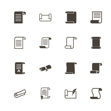 Scrolls and Papers icons. Perfect black pictogram on white background. Flat simple vector icon.