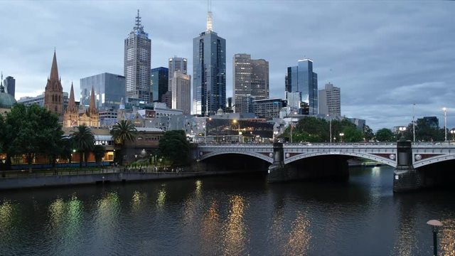 melbourne city and the yarra river at night in the australian state of victoria