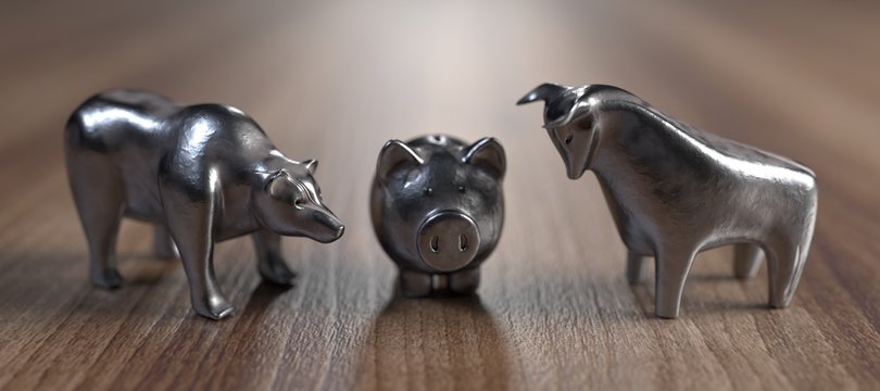 Sparschwein mit B&auml;r und Stier