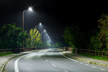night urban road at night wit modern LED street lights