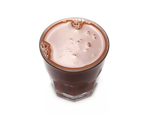 Chocolate milk in glass isolated on white background