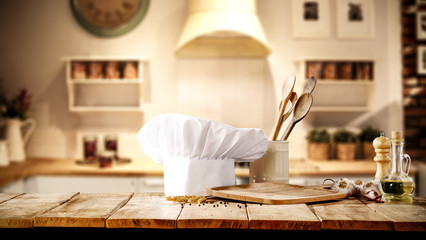 Obraz na płótnie Canvas cook hat and kitchen space 
