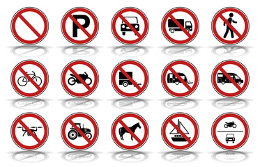 15 Verbots- & Warnschilder - Straßenverkehr (in Rot)