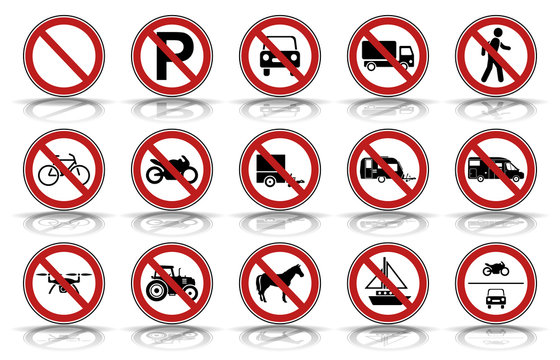 15 Verbots- & Warnschilder - Stra&szlig;enverkehr (in Rot)