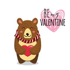Cute vector illustration. Toy teddy bear with heart. Can be used for Valentines postcard, celebration postcard, invitation, scrapbooking.