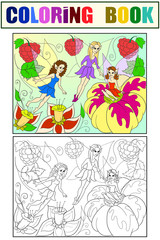 Fairy-tale world of fairies coloring book for children cartoon illustration. White, black and color