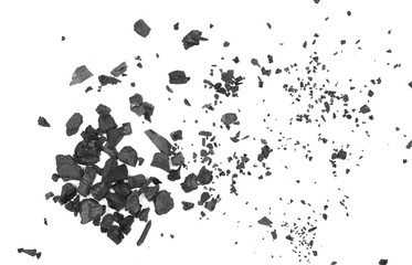 Pile black coal isolated on white background, top view