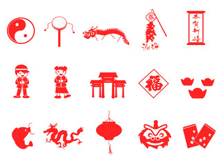 red chinese new year icons set