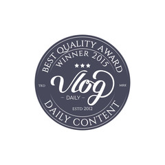 Round Badge Daily Vlog Blogger with Hand Drawn Lettering Isolated in White Background. Black Logo Emblem Vector Illustration. Can be used for Logotype, Branding.