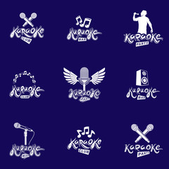 Collection of vector design elements which can be best used for karaoke theme emblems and posters composition. Leisure and relaxation lifestyle presentation, carnival concept.