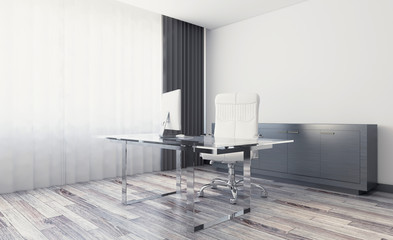 Open space office interior with like conference room. Mockup. 3D rendering.
