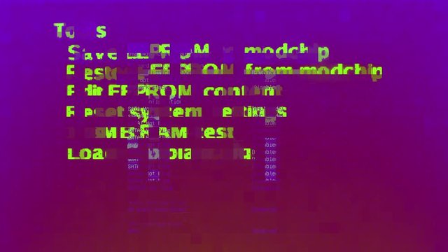 sequence of changing blue screen data and computer programming information. this is a version with intentional video distortion