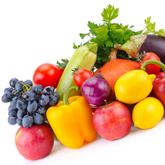 Fruits and vegetables isolated on white.